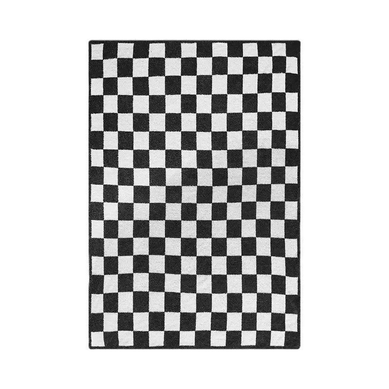 Black and white checkered decorbites knit checkerboard bath rug with plush textured surface for bedroom and living room decor