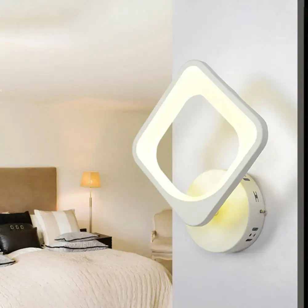 Cheerful white smiling sun led wall sconce with geometric diamond frame and soft ambient lighting for bedroom use
