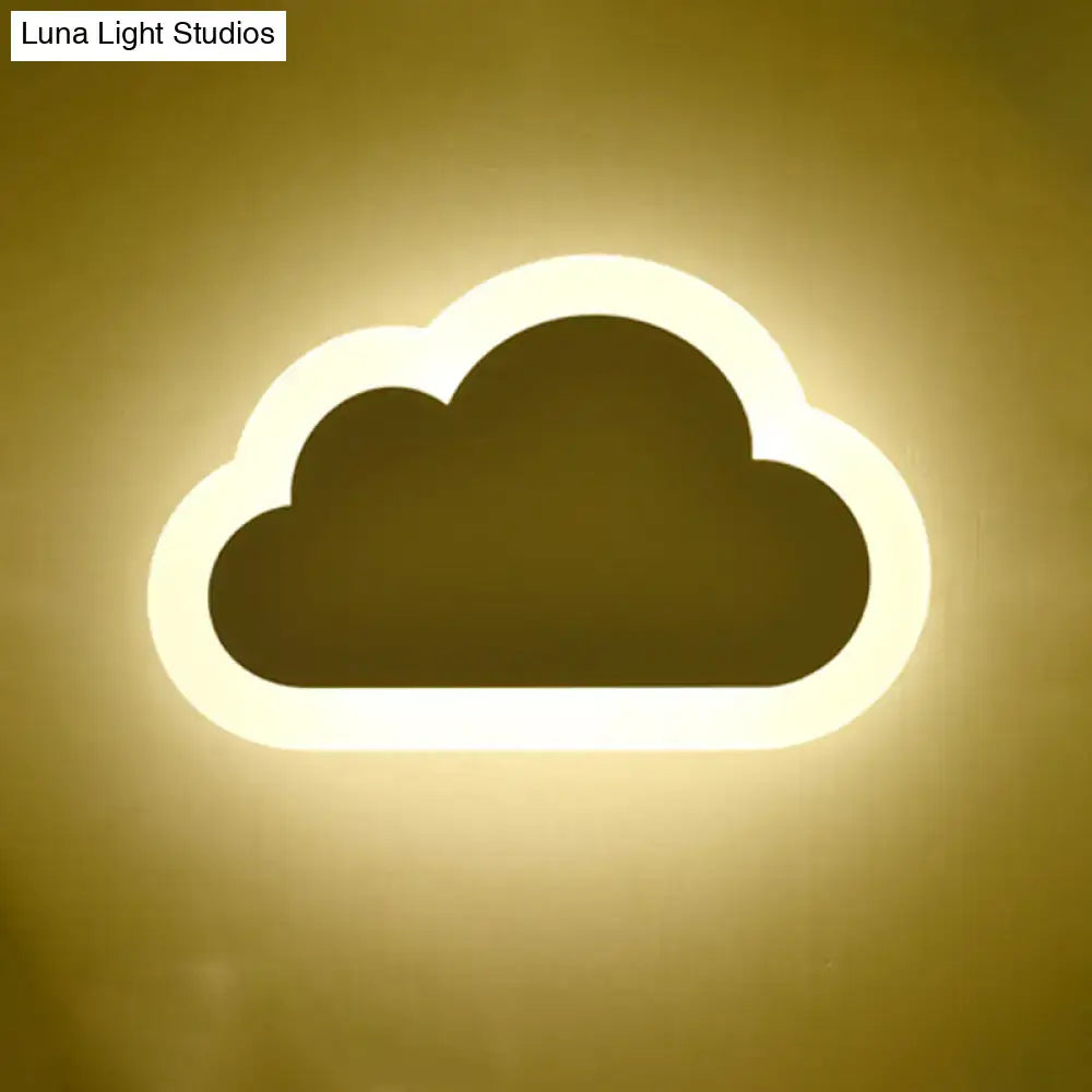 Cheerful white smiling sun led wall sconce with modern cloud shape and warm ambient light for bedroom use