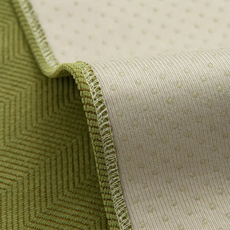 Olive green and beige chenille textured non-slip sofa cover with zigzag and dotted patterns for living room sofa cushion