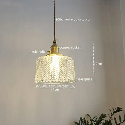 Chevron green glass pendant light with textured pattern and brass-finished copper socket for kitchen lighting