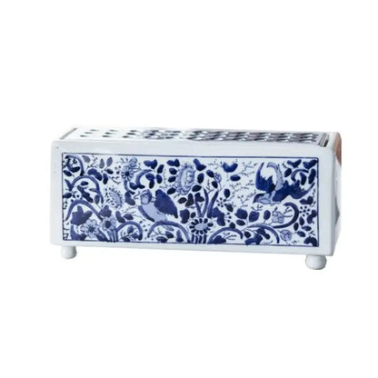 Rectangular ceramic tissue box with white porcelain base and blue floral bird patterns for decorbites blue white flowerpot vase decor