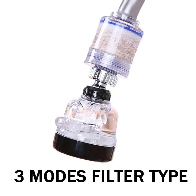 Chrome 2 modes kitchen faucet aerator with clear plastic and black filter attachment and silver threaded connection for faucet use