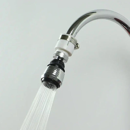 Chrome finished faucet aerator with white plastic collar and black rubber seals for modes kitchen faucet extender