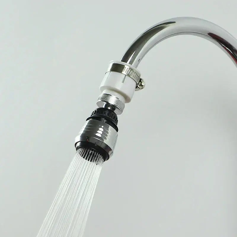 Chrome finished faucet aerator with white plastic collar and black rubber seals for modes kitchen faucet extender