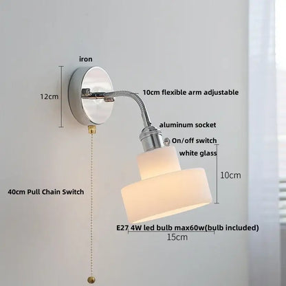 Chrome adjustable arm wall lamp with chrome iron base and two stacked white glass shades for bedroom decorbites adjustable arm