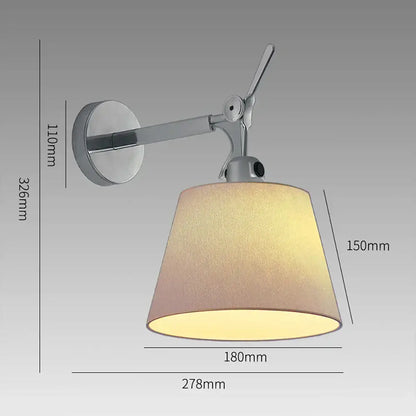 Chrome adjustable industrial wall light with a chrome finish and warm-toned textured fabric shade for bedroom decorbites adjustable industrial wall