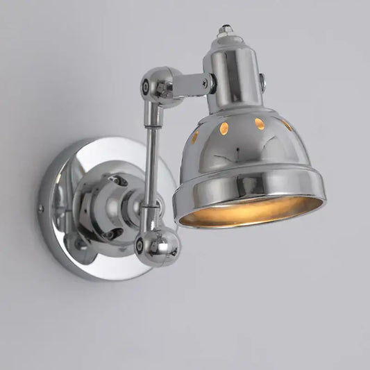 Chrome amber adjustable folding industrial folding wall sconce with dome-shaped lampshade and circular cutouts for dining room decorbites adjustable folding light