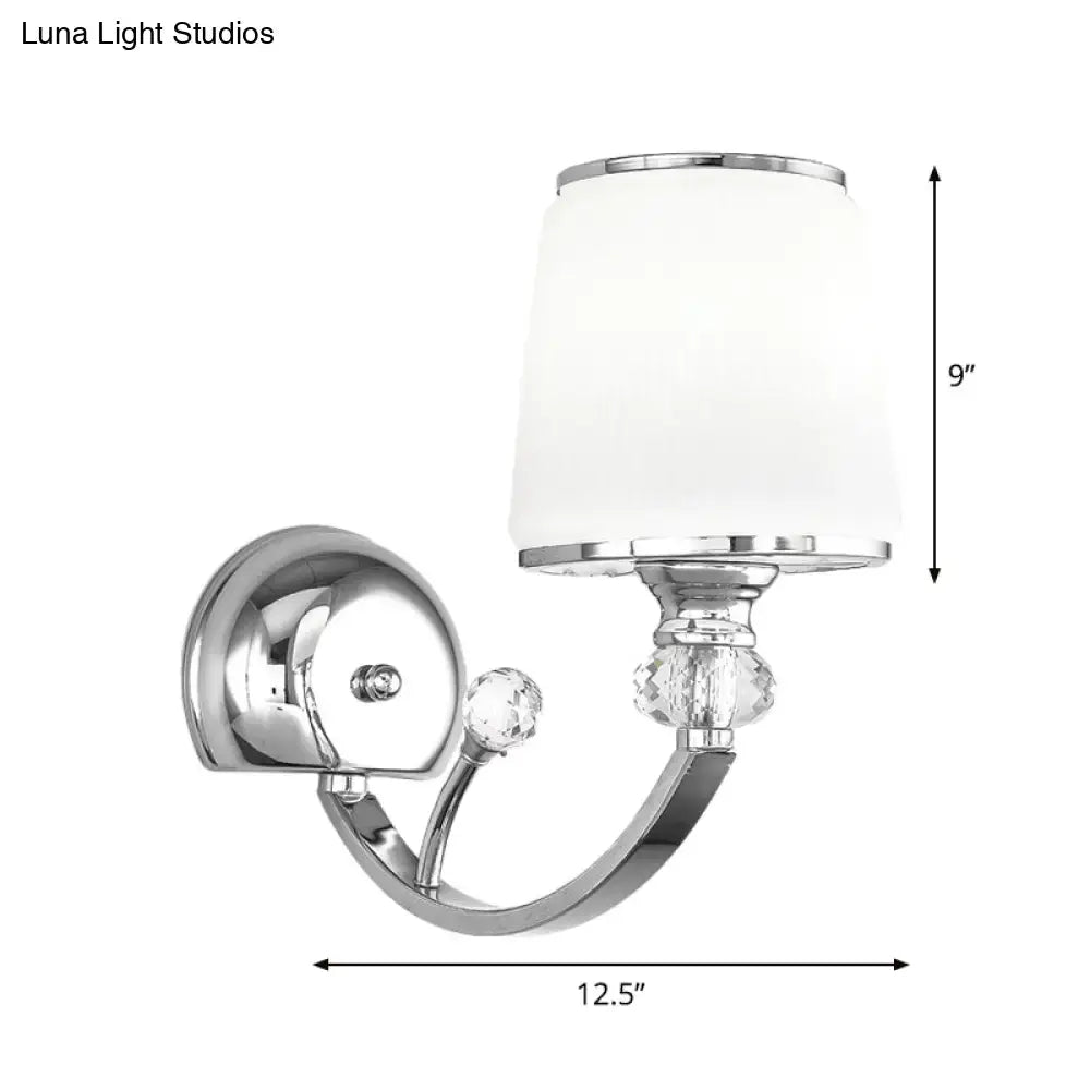 Chrome and white glass wall lamp with frosted glass shade and crystal accents head wall light fixture for bedroom