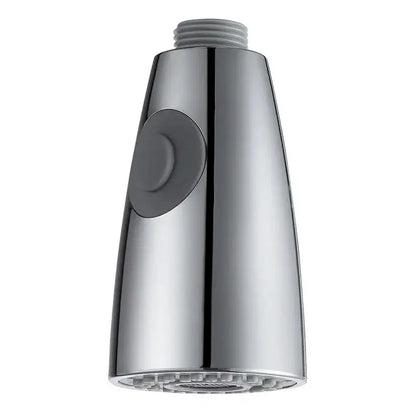Chrome finished kitchen faucet small shower head replacement with gray control knob and textured nozzle in black
