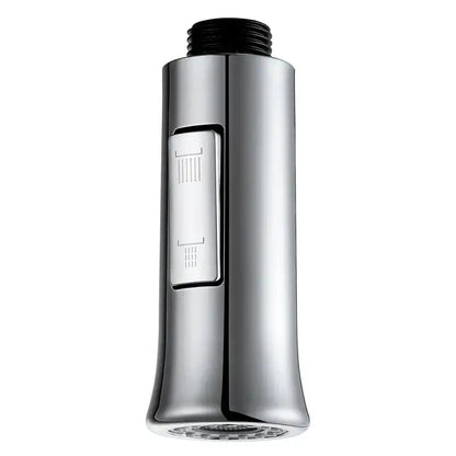 Chrome and black kitchen faucet small shower head replacement with chrome finish and engraved spray pattern control panel