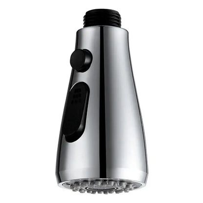 Chrome and black kitchen faucet small shower head replacement spray head with multi-setting nozzle and black control knobs