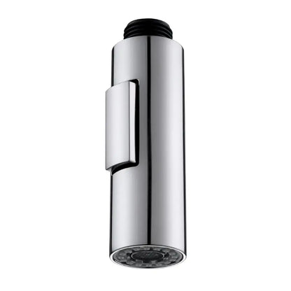 Chrome and black kitchen faucet small shower head replacement with sleek cylindrical design and black threaded base