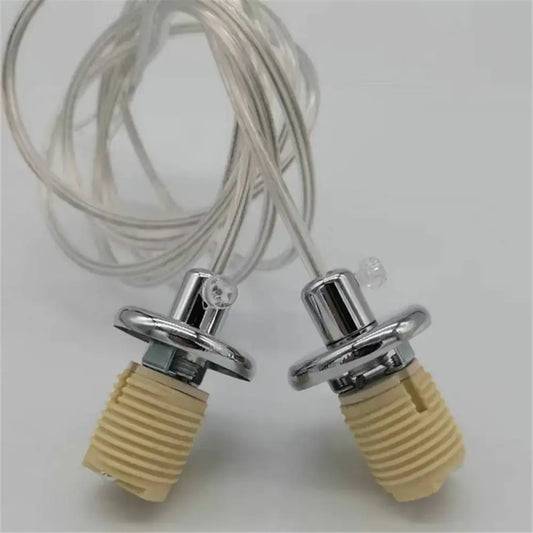 Chrome ceramic lamp thread holders with beige ribbed ceramic bases and cable lead for bedroom decorbites g9 ceramic use