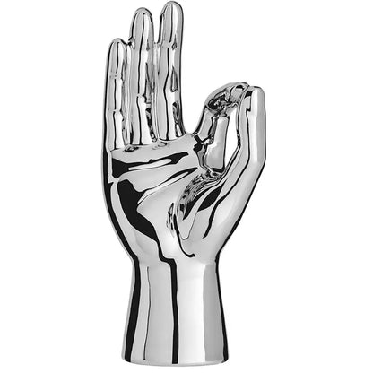 Shiny chrome-plated ceramic hand love gesture figurine sculpture for living room decor