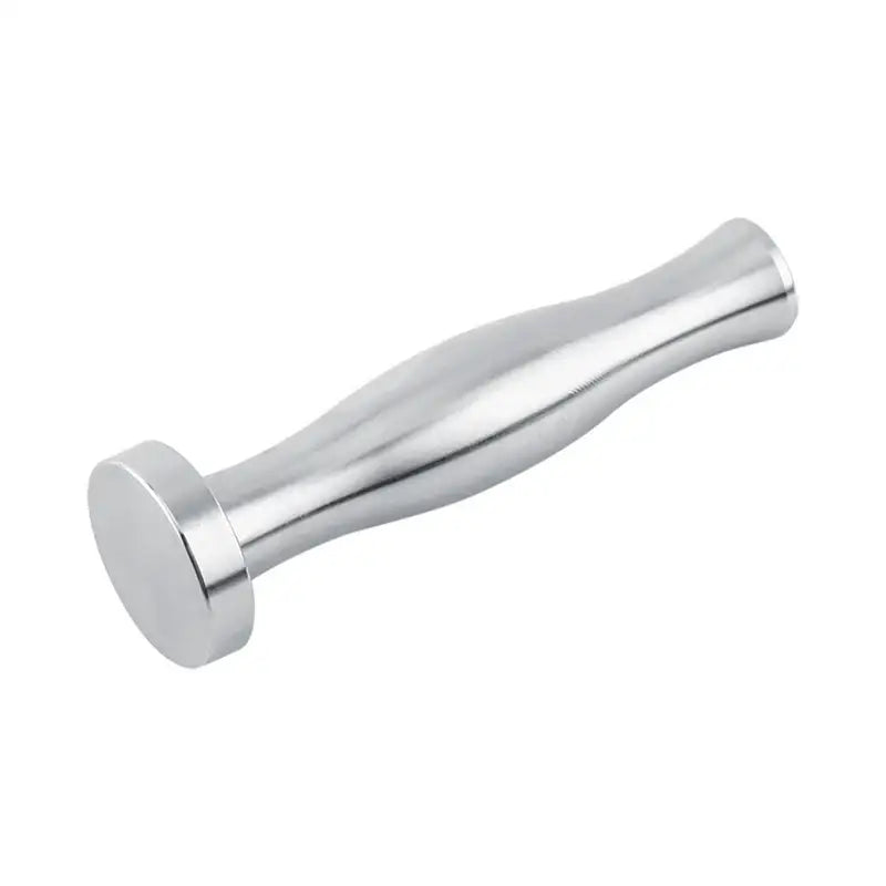 Shiny stainless steel coffee tamper with ergonomic handle and flat base for decorbites coffee capsule tower stand use