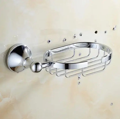 Chrome crystal bathroom set metal soap dish with sleek oval wire mesh design and polished spherical handle decorbites brass