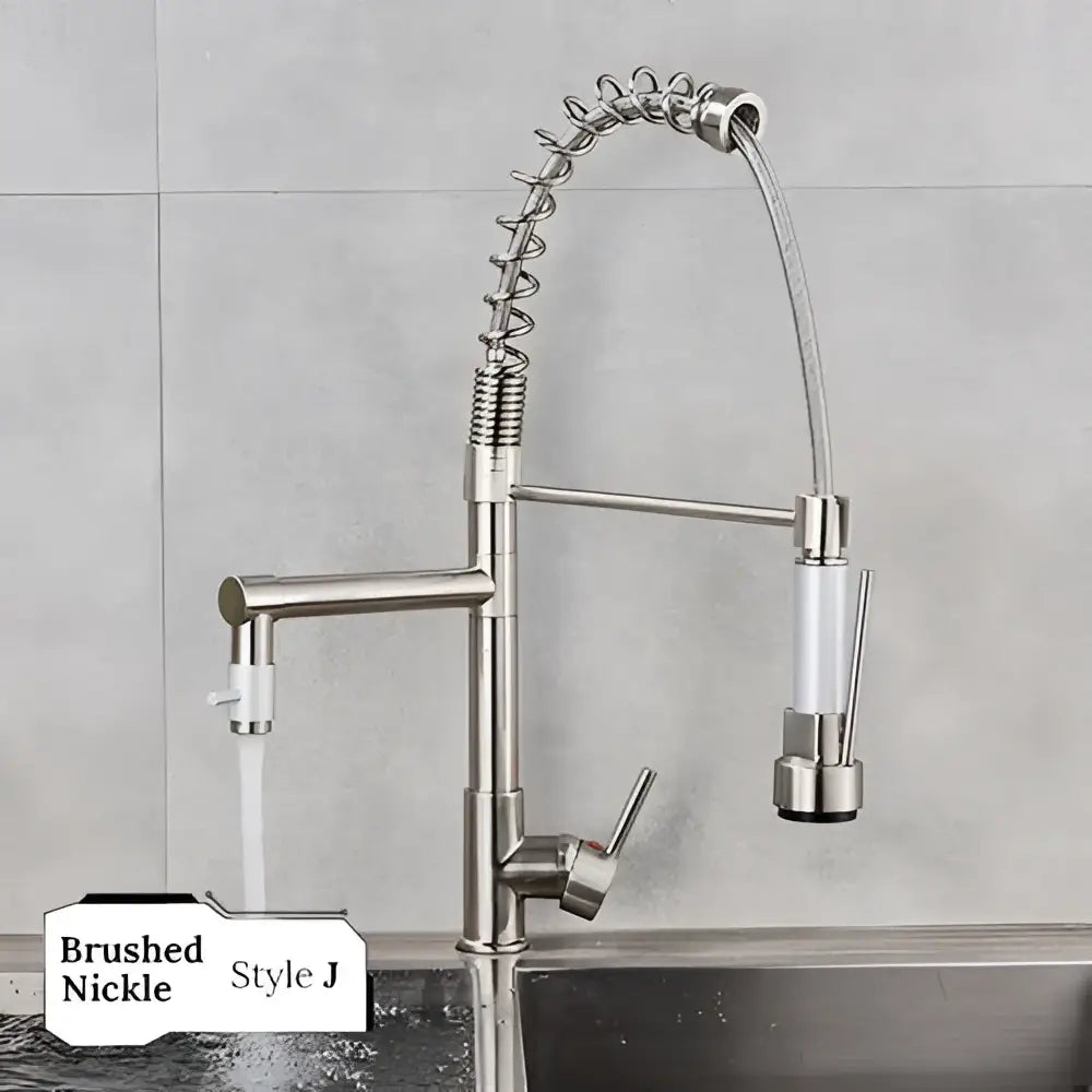 Brushed nickel decorbites kitchen faucet with flexible coiled gooseneck spout and pull down spray head chrome decorbites kitchen faucet