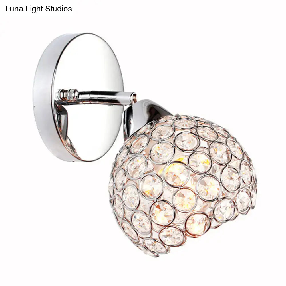 Chrome dome crystal wall sconce with spherical crystal globe design in chrome finish for living room lighting
