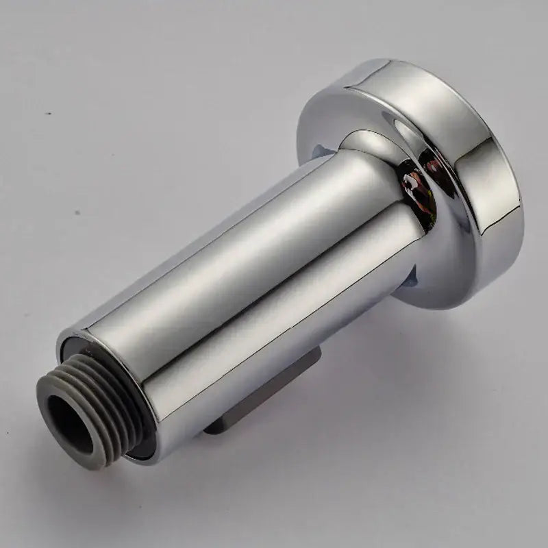 Chrome-finished decorbites dual function kitchen sprayer head with sleek cylindrical design and threaded connection