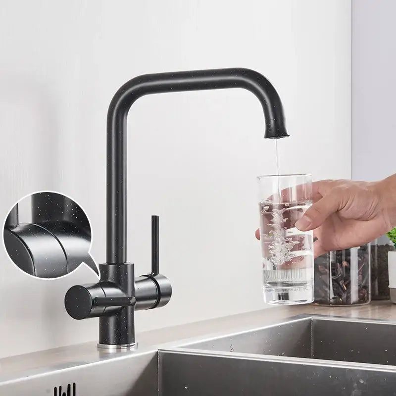 Black matte finish decorbites dual spout filter kitchen faucet with sleek design and single handle temperature control