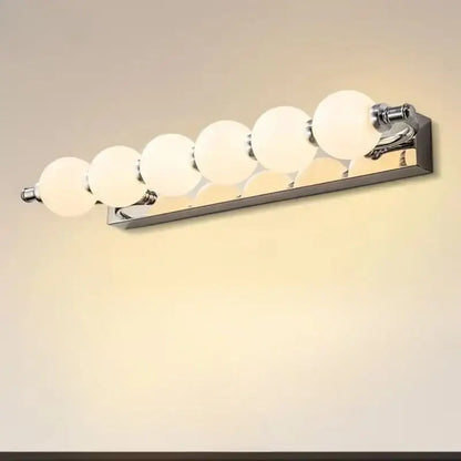 Chrome five globe bubble ball mirror wall sconces with frosted glass globes for bathroom decorbites wall sconces