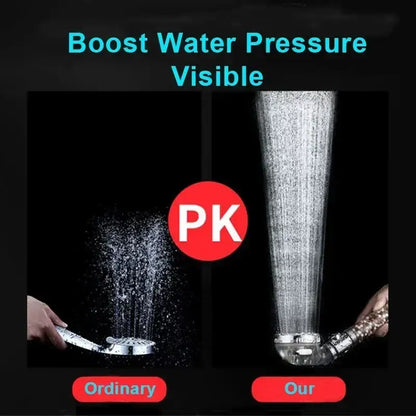 The chrome high pressure water saving shower head with filter features a sleek finish and delivers powerful water flow