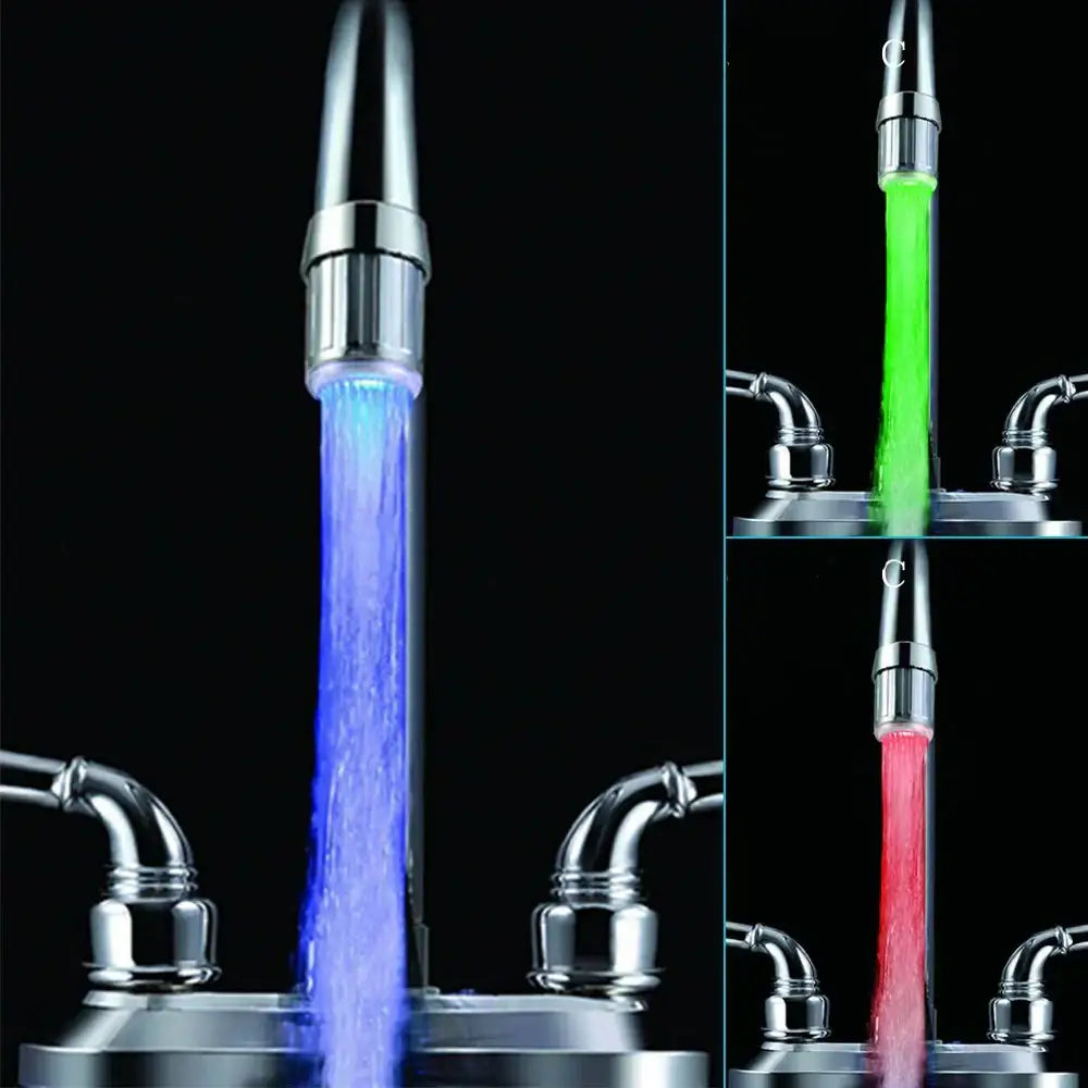 Chrome led faucet aerator with chrome finish and adjustable blue green red lighting for kitchen water saving use