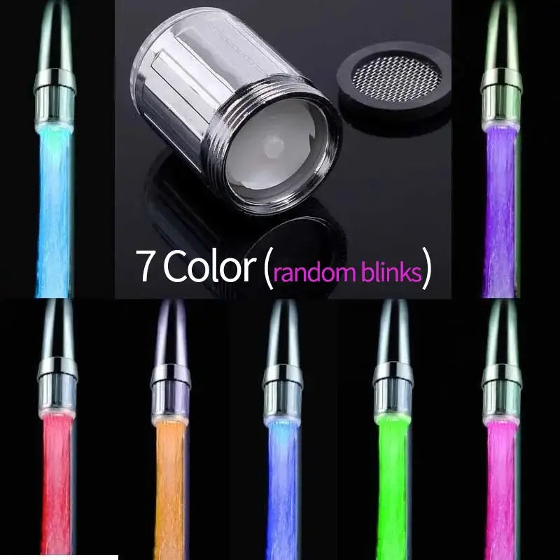 Chrome led faucet aerator with sleek chrome finish emits vibrant 7-color random blink lighting for kitchen use