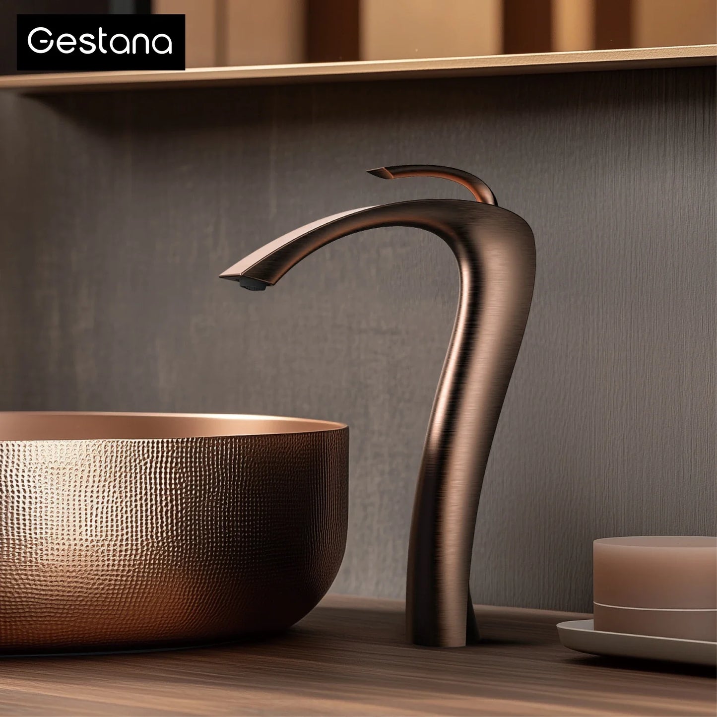 Gestana bronze-finished waterfall faucet with sleek curved design single hole brass housing material for cold water control