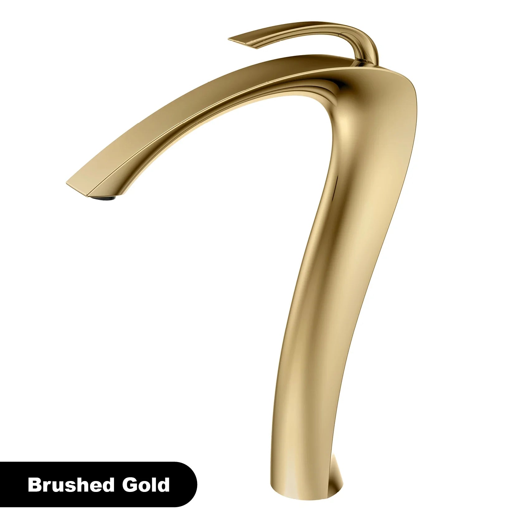 Brushed gold high-arc single hole bathroom faucet with modern housing material and cold water ceramic valve control