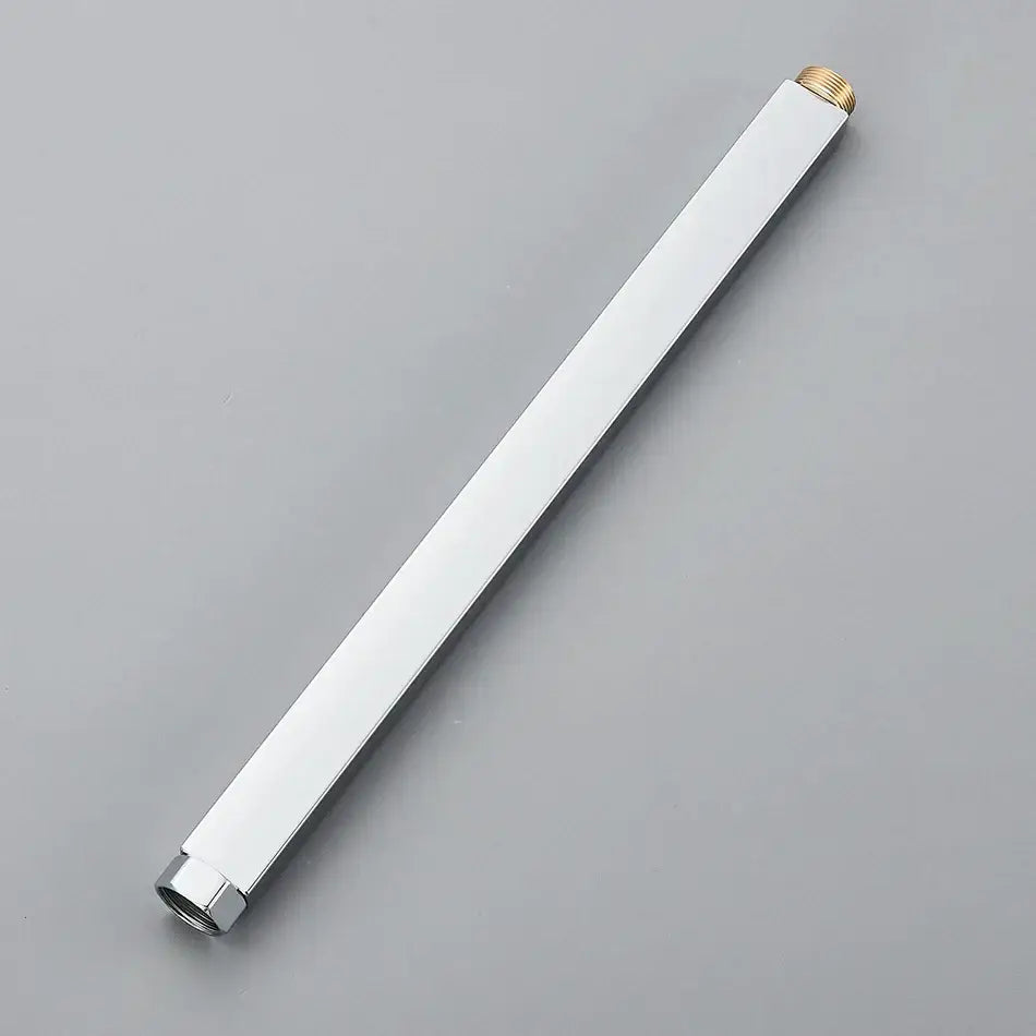 Chrome-finished rectangular shower faucet extension tube with brass threaded ends for bathroom faucet extension use