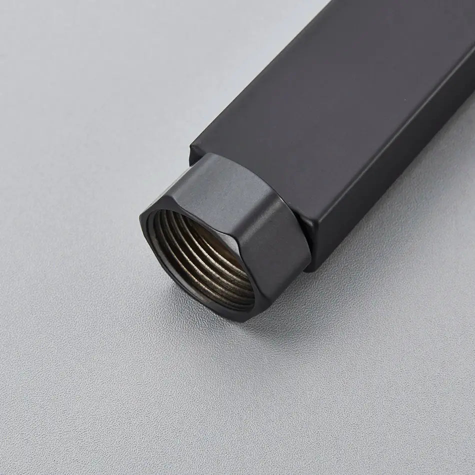 Black matte hexagonal metal faucet extension tube with threaded end for shower faucet extension bathroom use