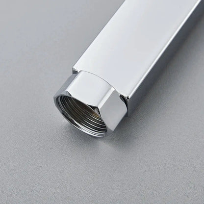 Chrome-finished brass hexagonal shower faucet extension tube with threaded interior for shower faucet extension use
