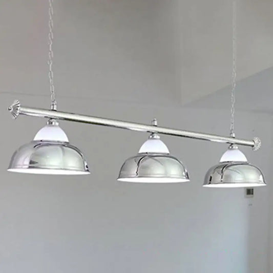 Decorbites stainless steel billiard light featuring chrome finish three-light design for game room ceiling use