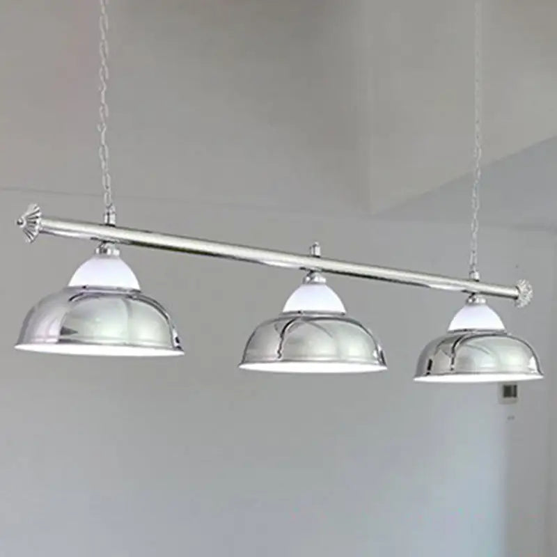 Decorbites stainless steel billiard light featuring chrome finish three-light design for game room ceiling use