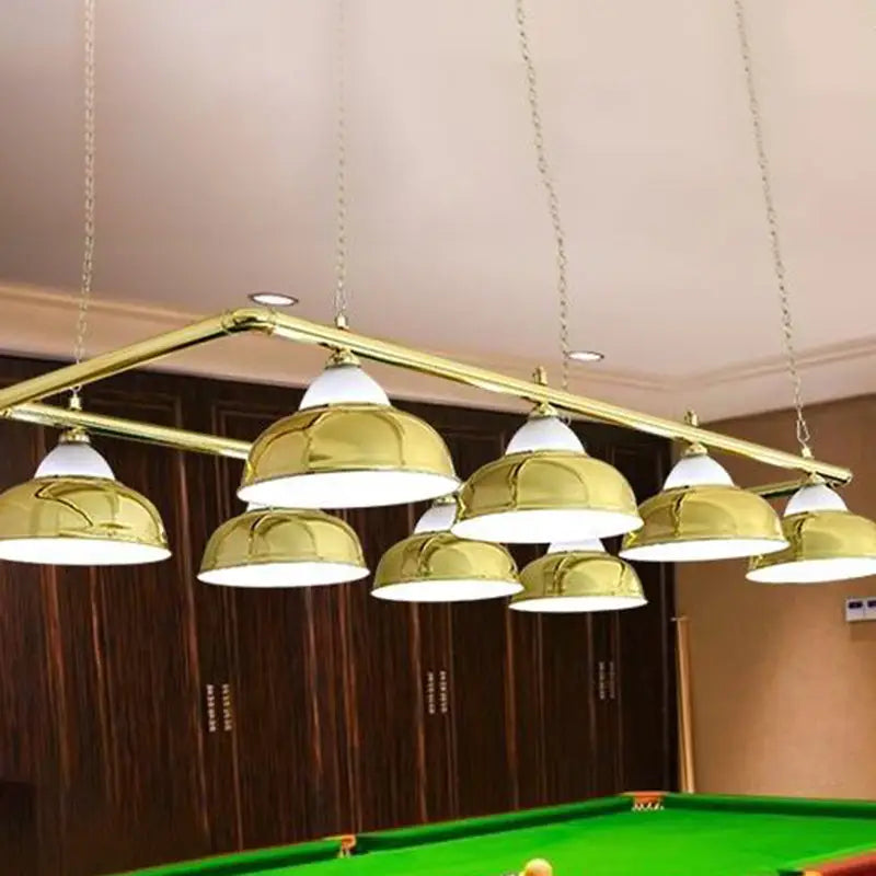 Decorbites stainless steel billiard light with gold dome pendants and white interiors for game room ceiling lighting
