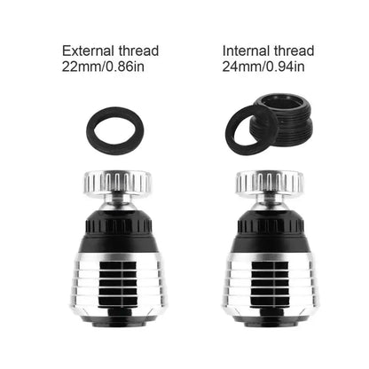 Black and chrome decorbites kitchen faucet aerator with threaded connections for internal and external pipe fittings