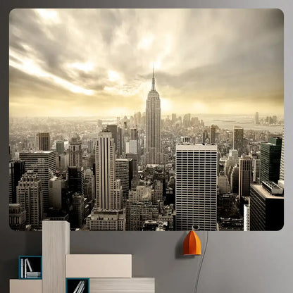 Sepia-toned city night bohemian decor tapestry wall hanging featuring empire state building for living room decorbites city night