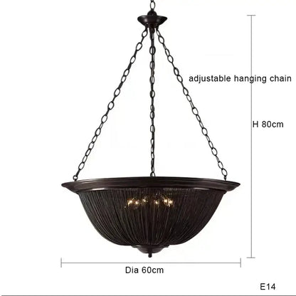 Classic black aluminum chain pendant lights dining room chandelier with dark bronze wrought iron bowl-shaped design