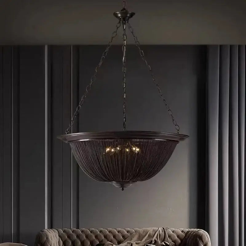 Classic black aluminum chain pendant lights dining room chandelier with dark bronze chain link design and warm glowing lights