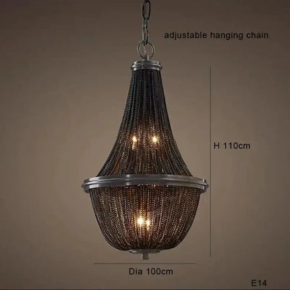 Classic black aluminum chain pendant lights dining room chandelier with antique bronze tiered cascading design and warm bulbs