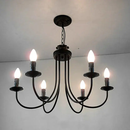 Classic black curved arm wrought iron chandelier with five candle-style bulbs for dining room decorbites black curved arm