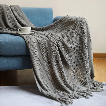 Classic black and white decorbites houndstooth throw blanket with ribbed pattern and fringe for cozy living room decor