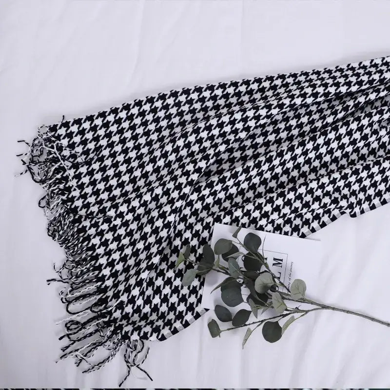 Classic black and white houndstooth throw blanket with fringed edges by decorbites houndstooth for living room decor