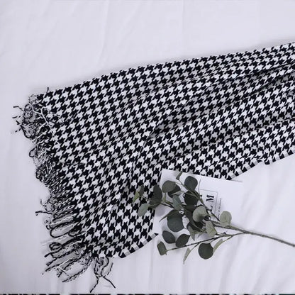 Classic black and white houndstooth throw blanket with fringed edges by decorbites houndstooth for living room decor
