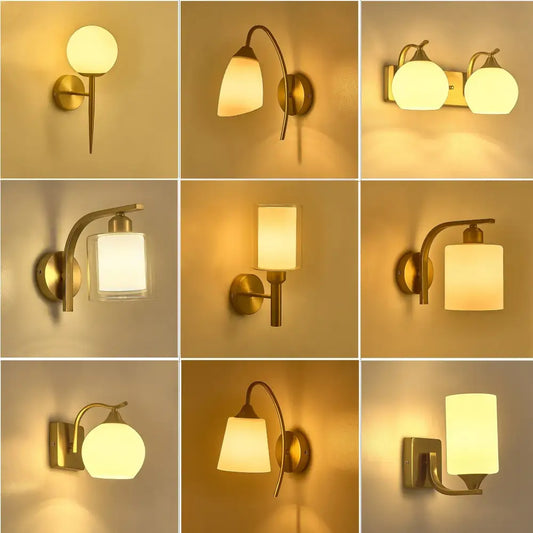 Classic brass glass wall sconce with warm-toned brass finish and frosted glass shades for bedroom decorbites brass glass wall