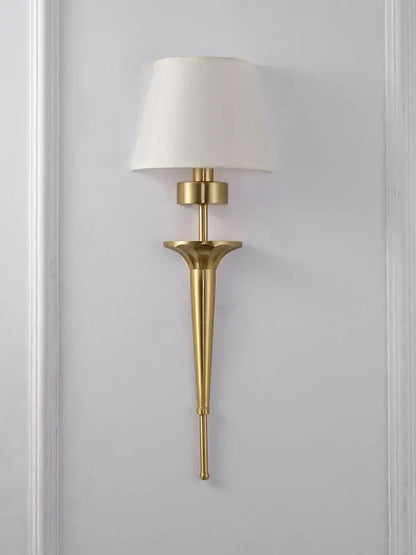 Classic gold fluted wall lamp with a white fabric shade ideal for bedroom decorbites copper wall lamp design