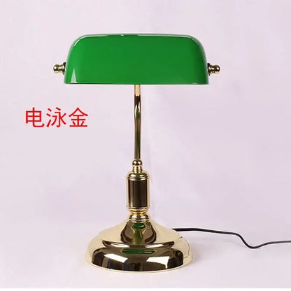 Classic green and white decorbites glass lampshade bank desk lamp with gold-plated brass base for office use