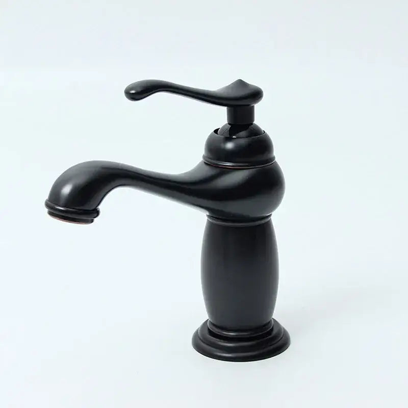 Black matte brass basin faucet with single-handle curved spout for elegant black brass bathroom decorbites design